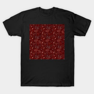 Flower Pattern Wine Color T-Shirt